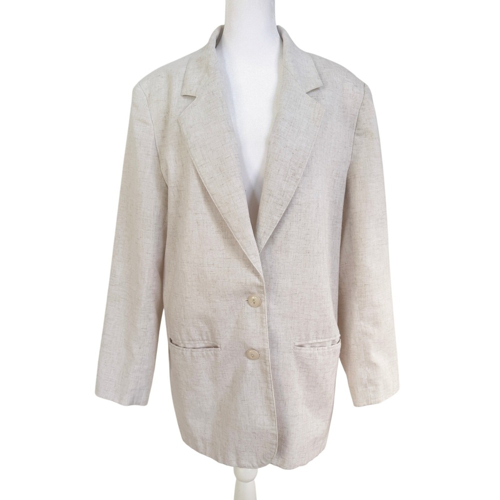 Sag Harbor Women's Beige Linen Blend Blazer Size 16 Career‎ Business Jacket
